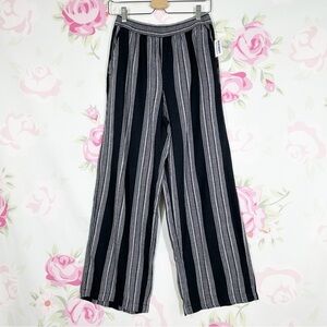 NEW Old Navy Linen High Rise Striped Black and Gray Women's Wide Leg Pants S